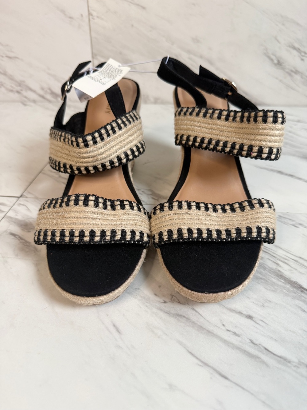 NWT Old Navy Black Braided Jute Espadrille Wedge Sandals Size 10 Open Toe